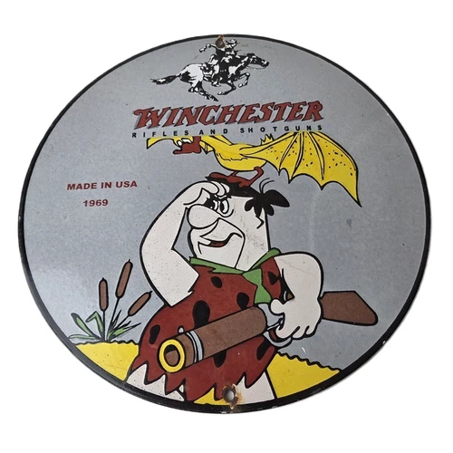 Vintage Winchester Porcelain Sign - Rifles Firearms Hunt Gas Service Pump Sign