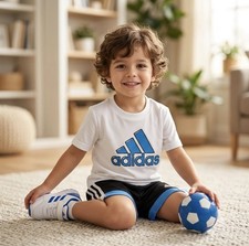 Adidas Kids White  Black T-Shirt And Shorts Set Size 4 Regular Fit Breathable