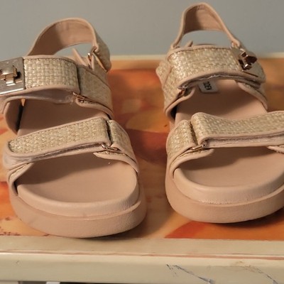 Steve Madden Beige Strappy Textile PU Women's Sandals Hook & Loop Size 6.5