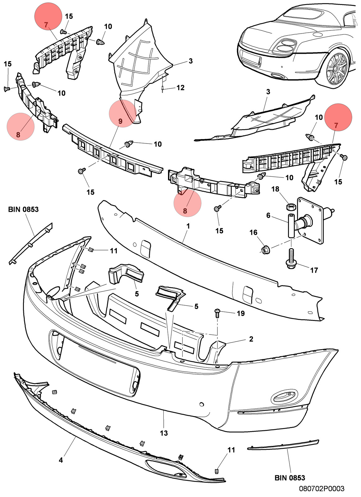 04-11 BENTLEY CONTINENTAL GTC GT REAR BUMPER HOLDER SUPPORT BRACKET SET OEM