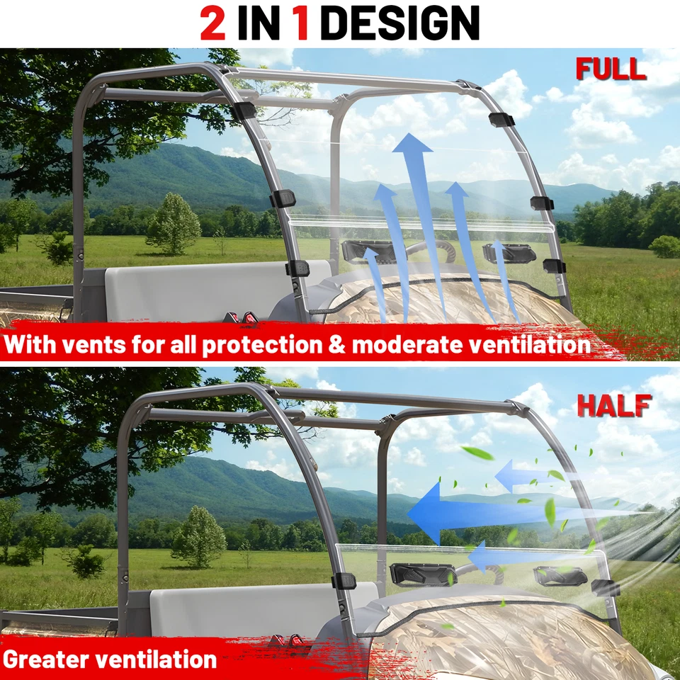 Vented Windshield Scratch Resistant For Kubota RTV400 RTV500 RTV520 Full Window - Изображение 3 из 4