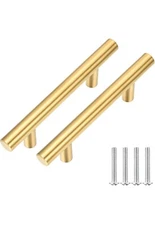24 Pack Brushed Gold Cabinet Pulls Stainless Steel T Bar Pull Handles Modern ...