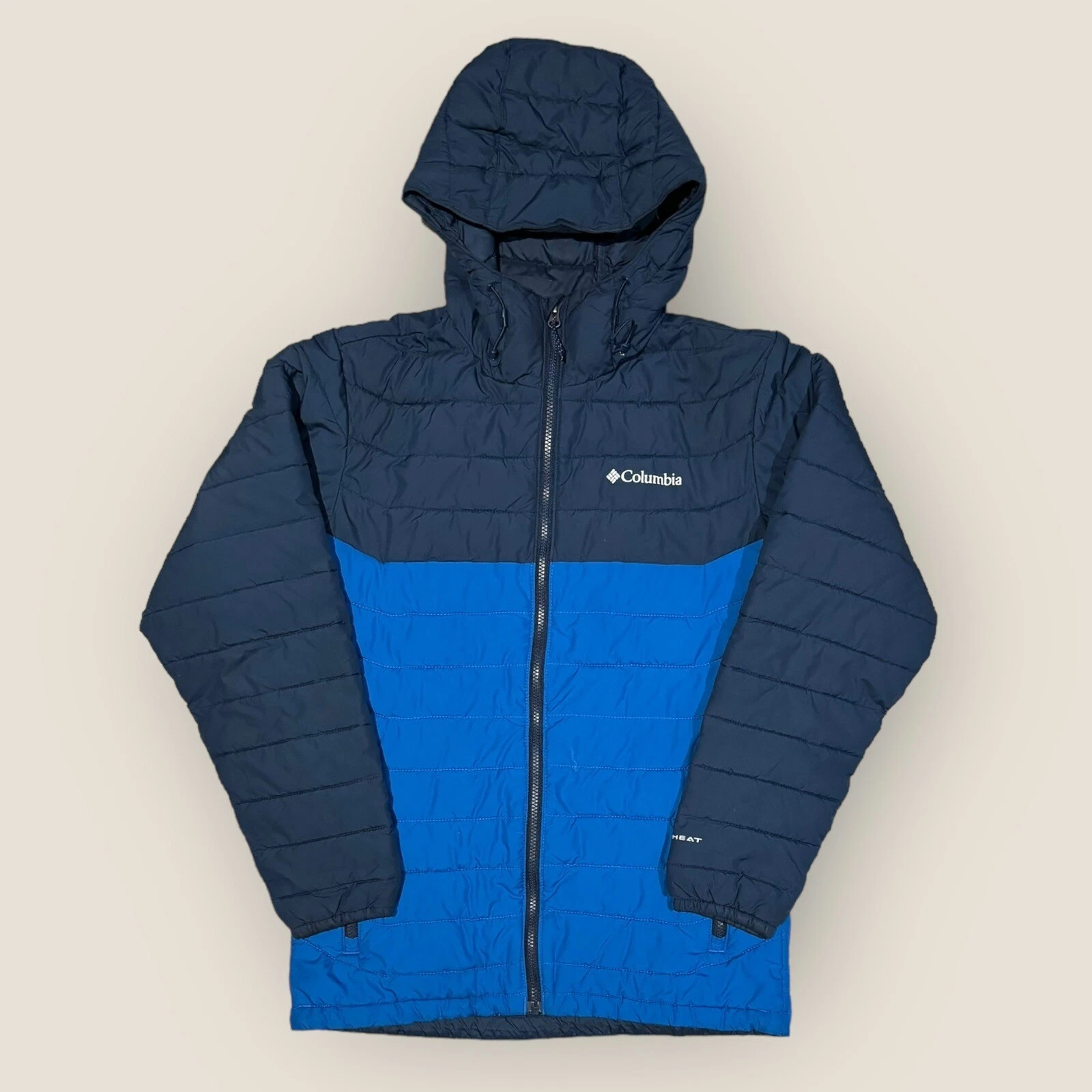Mens Blue Columbia Omni-Heat Hooded Padded Jacket - Size Small (S) A919