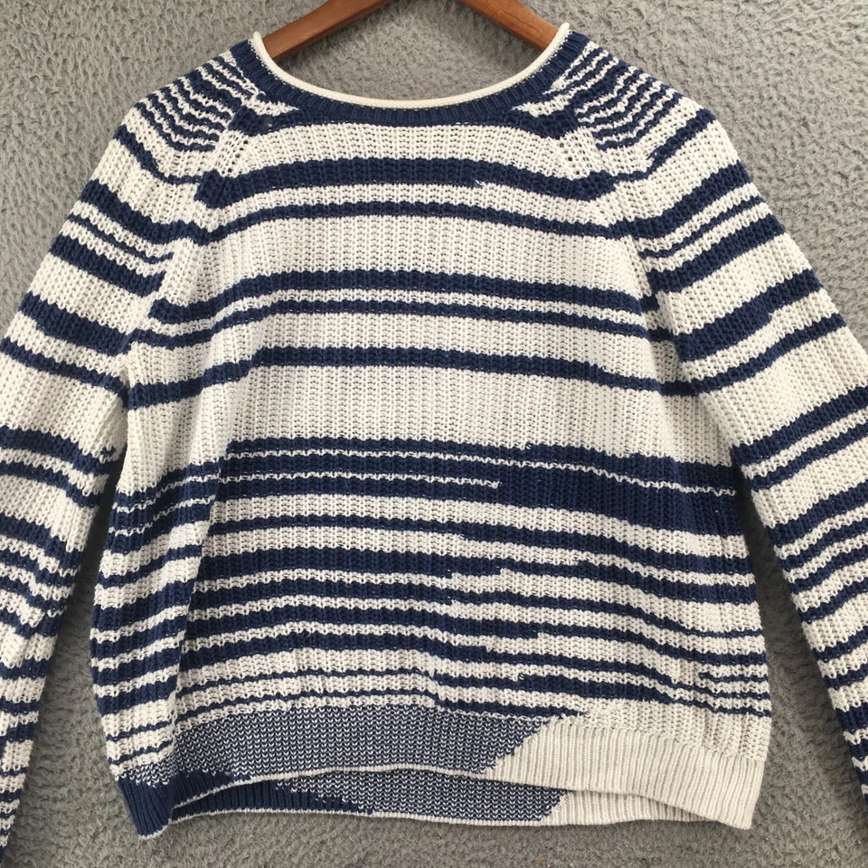 360 喇叭袖毛衣女式 M 多色白色棉条纹套衫针织 — 第 2/4 张图片
