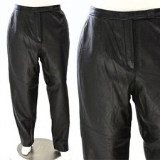90s Vintage Black Leather High Waist Tapered Leg Pants Womens 16 Venezia