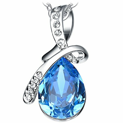 Sapphire Blue Crystal Pendant Necklace White Gold Plated Womens Fashion Jewelry - Picture 1 of 10
