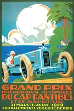 1929 GRAND PRIX CAR RACE AUTOMOBILE ANTIBES FRANCE FRENCH VINTAGE POSTER REPRO