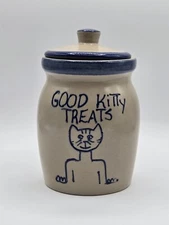 Beaumont Brothers Pottery Good Kitty Treats Salt Glaze Crock With Lid