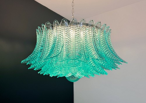 Grande lampadario in vetro di Murano -100 bicchieri Felci turchesi - Foto 17 di 21