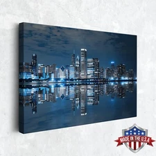 Midnight in the Windy City Wall Art, Chicago Cityscape, Canvas Print Home Decor