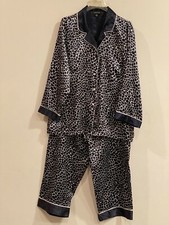Vintage Jones New York Satin Animal Print Dark Blue  White 2 Pcs Pajama Set - L