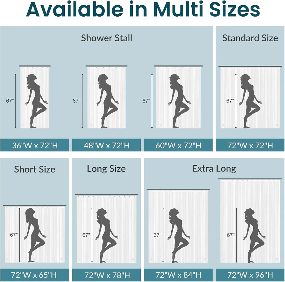 Long Shower Curtain Liner 72 x 84 or 72 X 72 Clear Plastic Shower Liner PEVA - Image 2 of 4