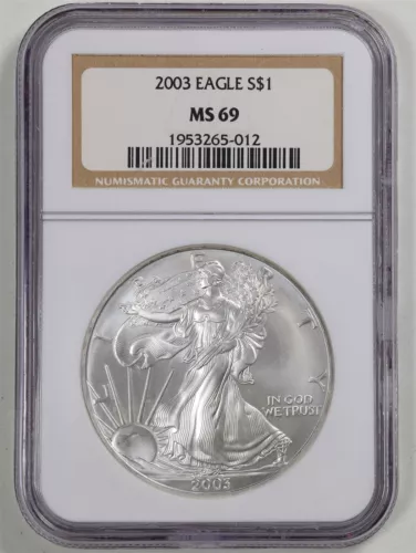 2003 1oz Silver American Eagle MS69 NGC 1953265-012