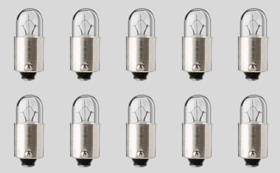 Box of 10 Bulbs #3895, 6V, 2W, BA9s, T-2 3/4