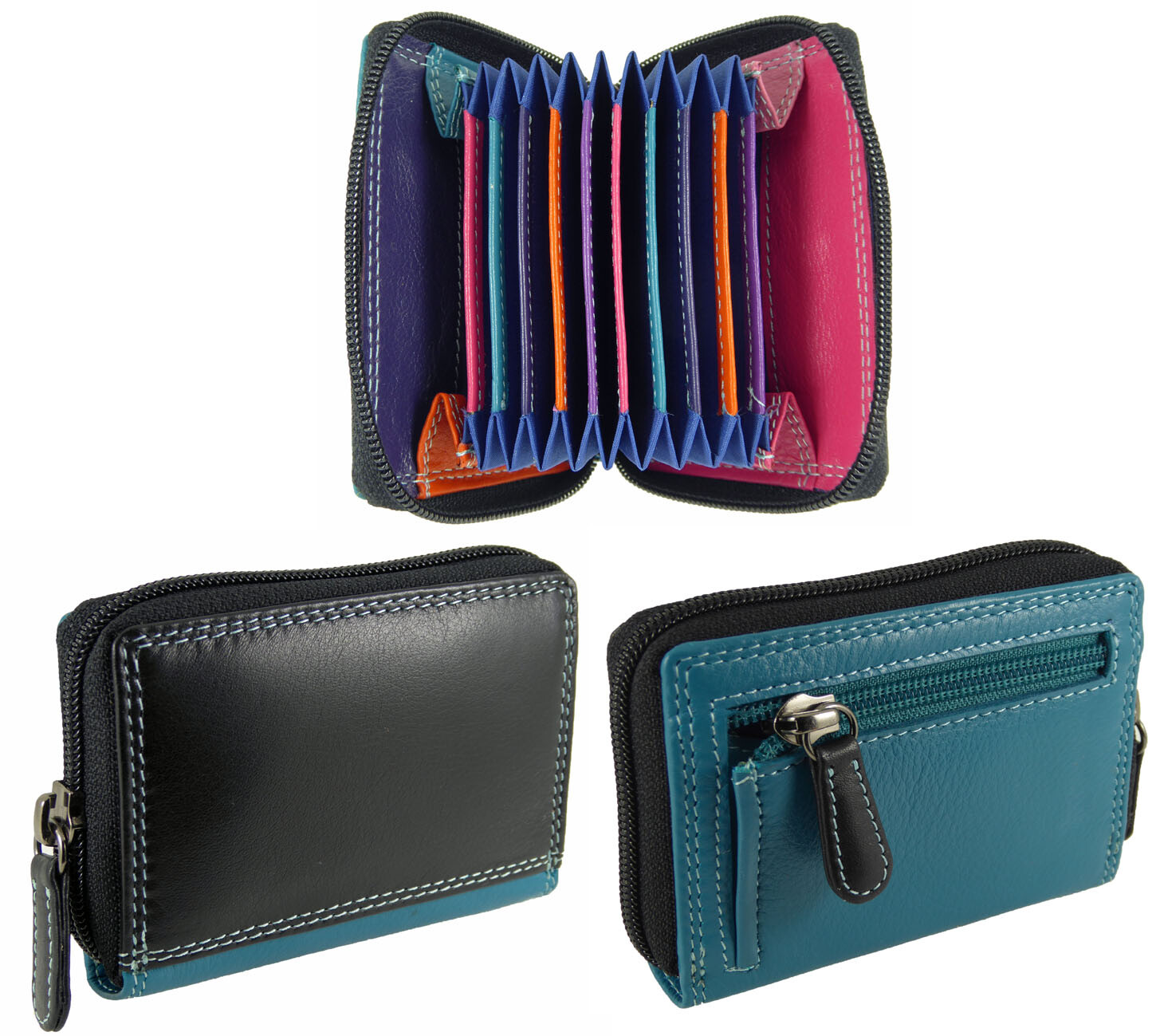 Concertina Fan Leather Card Holder Wallet Purse Multicoloured RFID eBay