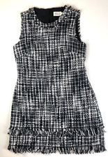 Eliza J Sleeveless Fringe Boucle Twees Shift Dress Black White Size 10