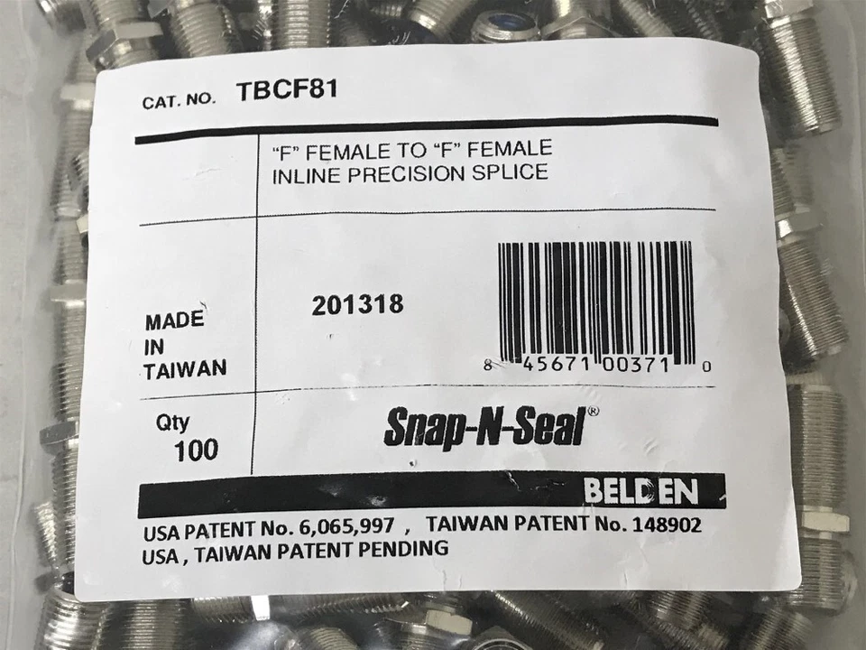 Lot of 100 Belden Snap-N-Seal "F" Female to "F" Female Inline Precision Splice - Image 2 of 3