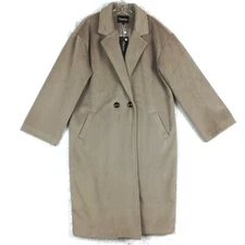 Chartou Womens Coat Wool Blend Brown Beige Button Front Midi Classic L New