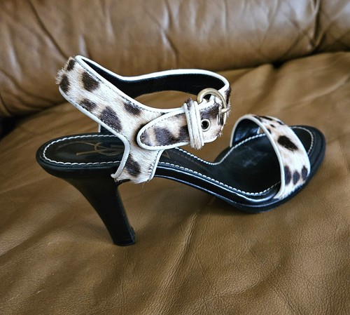 Women's Yves Saint Laurent Fur Leather Sandals Heels Size 5 US (EXCELLENT) - Picture 7 of 11