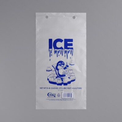 Wicketed Ice Bag Clear Print Durable Plastic Storage Dispensing 8 lb. 1000 Case