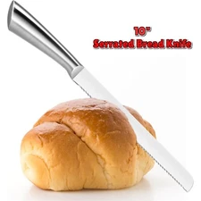 Serrated Bread Knife 10" Stainless Steel Blade for Slicing Bread Pastries & Cake