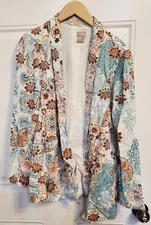 Chico's Women's Blazer Jacket Open Front Floral Paisley Lined Long Sleeve