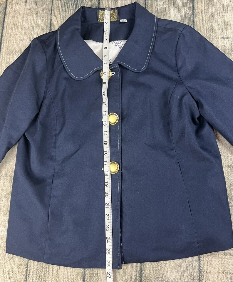 Винтажный Bob Mackie носимый искусства куртка с подкладкой логотип золотые кнопки темно-синий маленький - Изображение 3 из 4