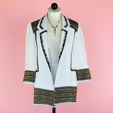 Chico's White Embellished Open Linen Jacket