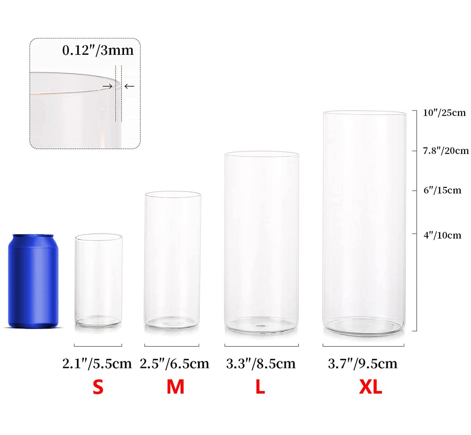 Glass Hurricane Candle Holder Set of 12, Hewory Tall Cylinder Vase for