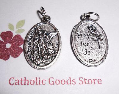 Saint St. Michael the Archangel - Die- Cast - Italian Silver-tone OX 1'' Medal 