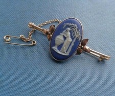Broche WEDGEWOOD Antique Classique Cameo Bleu 9ct Or Rose c1910 Années 1920