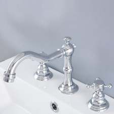 Polished Chrome Brass Bathroom Faucet 3 Hole Widespread Vanity Sink Faucet