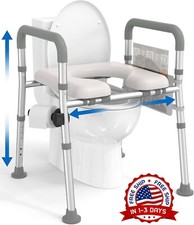 Asiento De Inodoro Elevado Con Asas, Altura Y Ancho Ajustables (Gris) NUEVO US