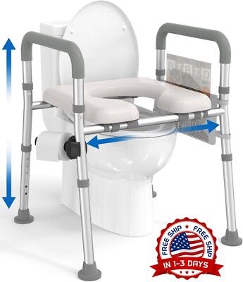 Asiento De Inodoro Elevado Con Asas, Altura Y Ancho Ajustables (Gris) NUEVO US