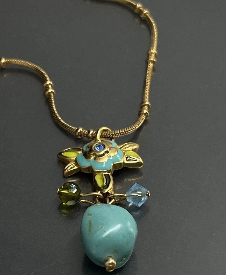 Conjunto de pendientes perforados collar colgante turquesa esmalte cristal cisne Swarovski Foto 3 de 4