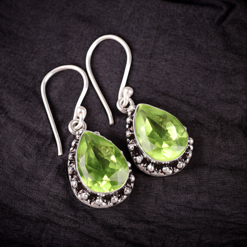 Green Peridot Gemstone 925 Sterling Silver Earring Handmade jewelry Earring Gift - Picture 2 of 3