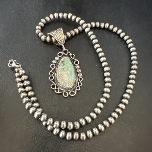 Mens Women Navajo Sterling Silver Green Royston Turquoise Necklace Pendant 18682 - Picture 12 of 14