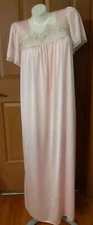 Vintage Sans Souci Pink Nylon Short Sleeves Square Neck Lace Size L USA