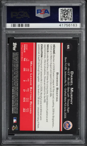 Tarjeta de novato Daniel Murphy RC PSA 10: 2009 Bowman cromada #66 POP 10 Foto 2 de 3