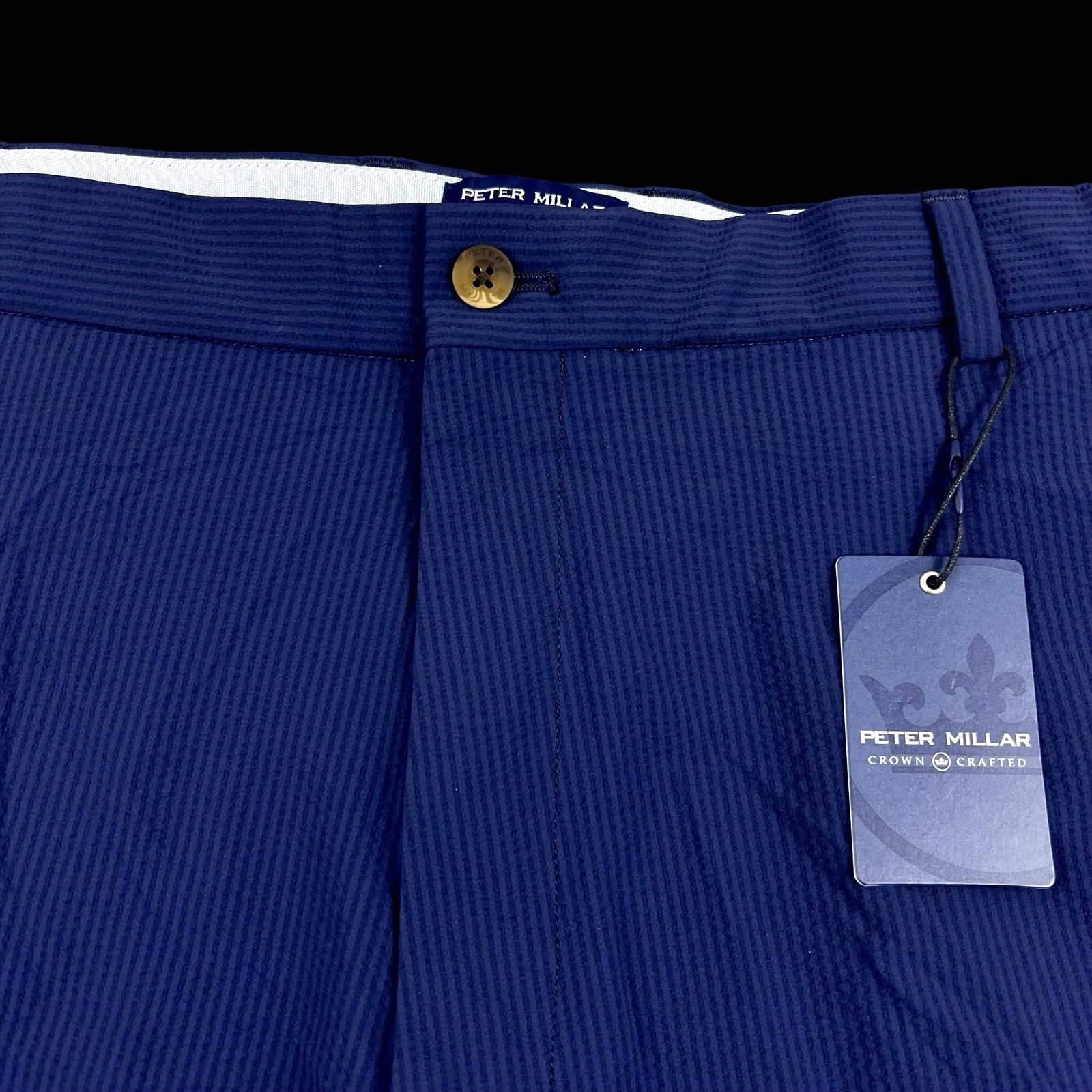 New Peter Millar Crown Crafted Performance Golf Shorts Stealth Seersucker Sz 40