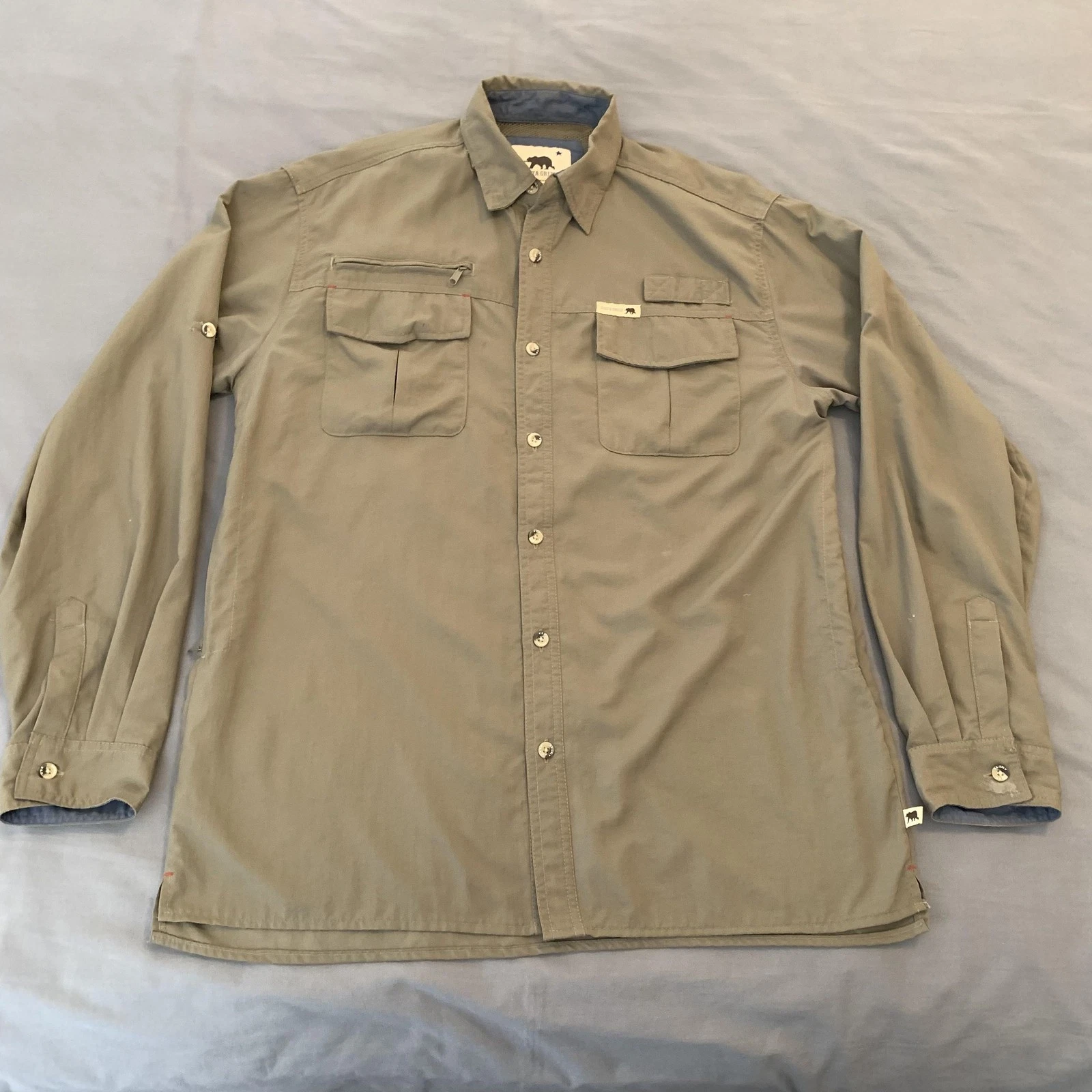 Dakota Grizzly Shirt Mens Medium Green Nylon Long Sleeve Button Front Outdoor
