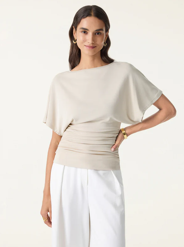 OGL Effortless Boatneck Batwing Sleeve Side Ruched Top, Morning Mist (NEW)