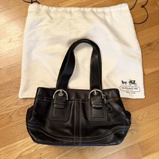 Coach Soho Black Leather Shoulder Bag Satchel Silver Hardware Y2K Designer
