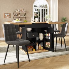 Dining Room Set with 110-140cm Extendable Table with Storage and 4 Velvet Chairs