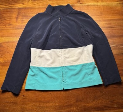 St John Collection Color Block Mock Neck Zip Jacket Size P Petite Small Stretch