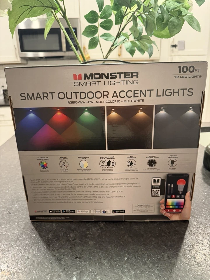 Nuevas luces de acento Monster Smart para exteriores 100 pies, 72 luces LED, 1800 lúmenes Foto 2 de 2