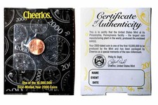 2000 1C Lincoln Cent Cheerios Penny with COA