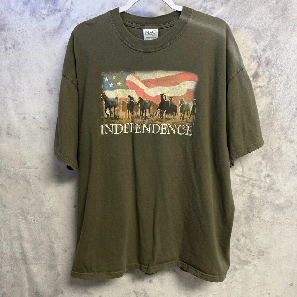 Винтажная мужская футболка США Independence XXL 24x29 Horse Patriot Y2K - Изображение 2 из 4