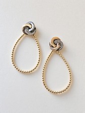 Pandora 14K Solid Gold Compose Drop Earrings Two-Tone Knot Studs 250424 290533CZ