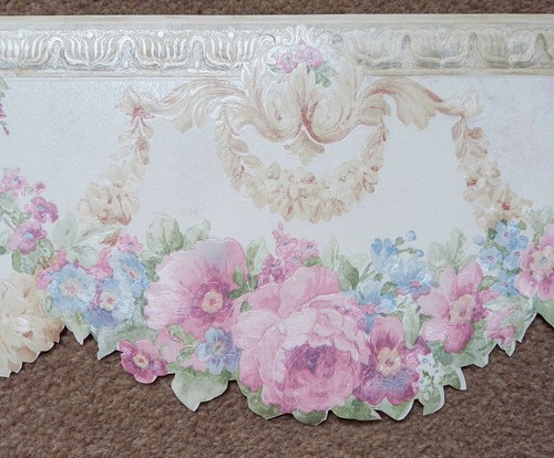 X2 1980s Vintage Wallpaper BORDER Rolls Traditional Swags Floral 90s cottagecore - Picture 13 of 17